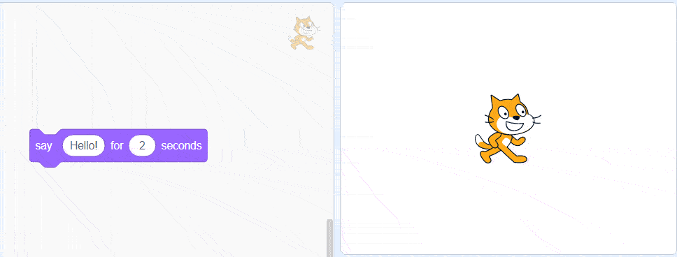 welcome to scratch code block with cat sprite