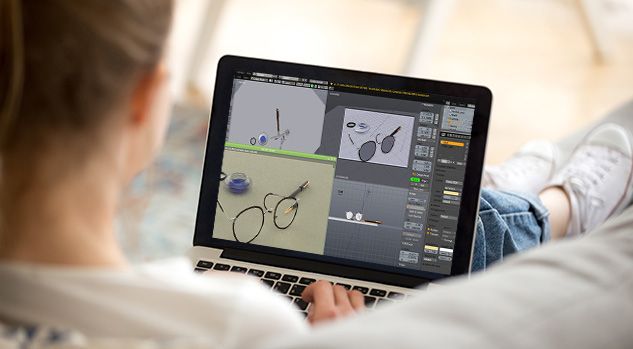 over girls shoulder working on sunglasses 3d model blender