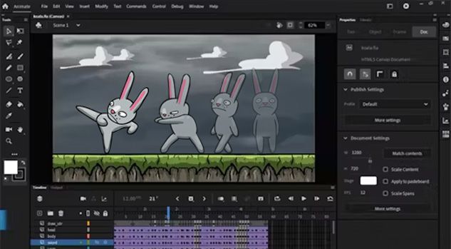 animated bunny doing karate on adobe art studio 